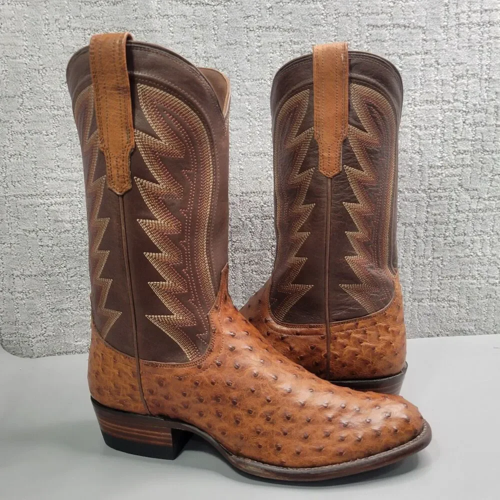 Tecovas The Wyatt II Men's Size US 8.5EE Pecan Ostrich Cowboy Western Boots.